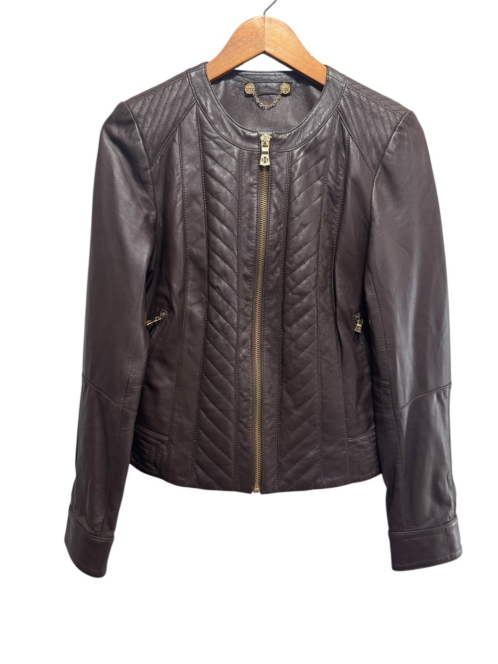 Tory Burch Brown Leather Jacket Size 10